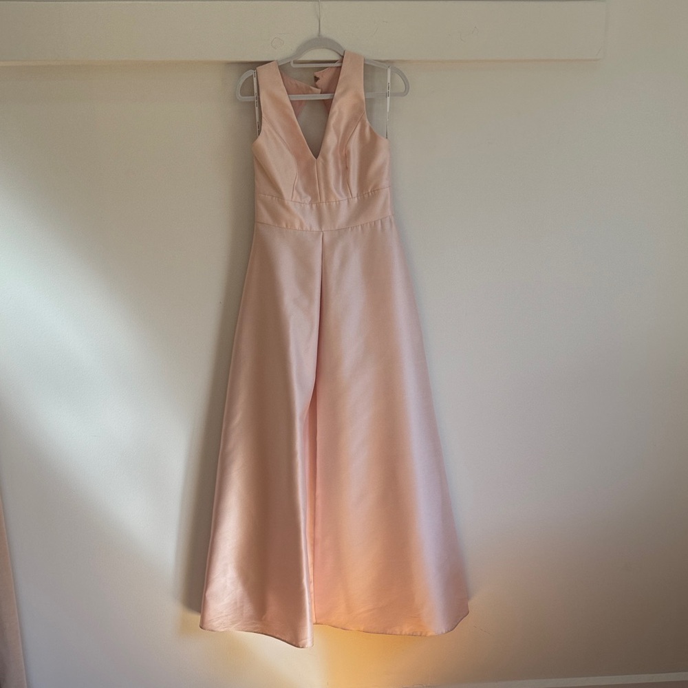 Dessy satin twill bridesmaid dress.